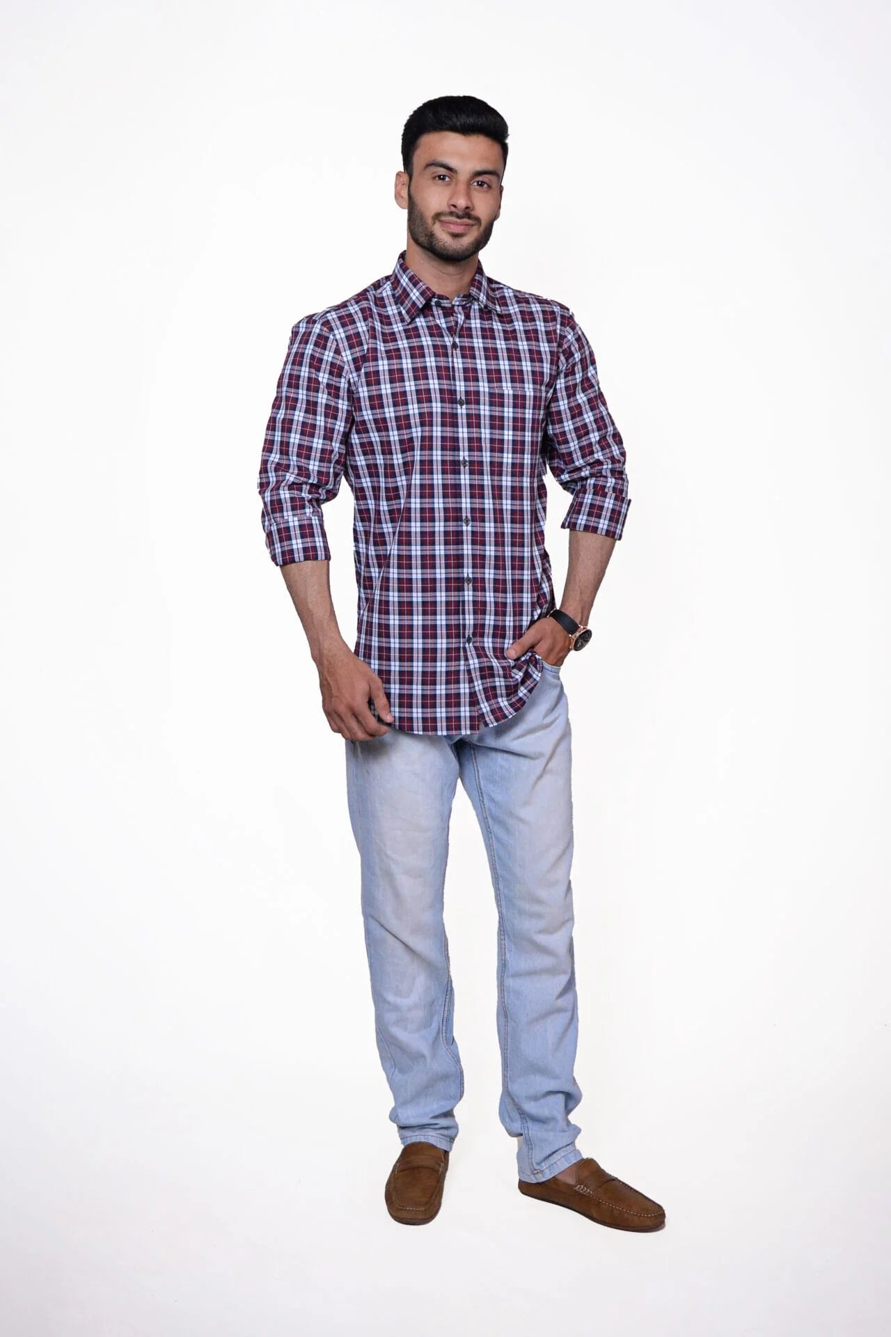 Firdous Purple & White Check Menβs Formal Shirt Cotton